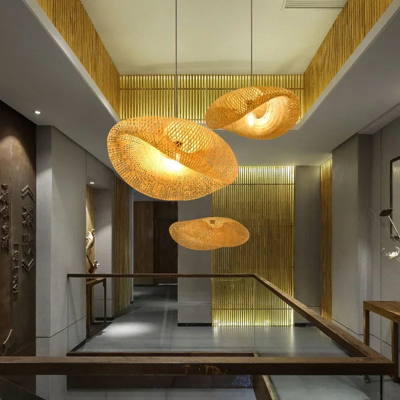 Bamboo Suspension Pendant Light Chandelier by Afralia™ for Kitchen Living Dining Room