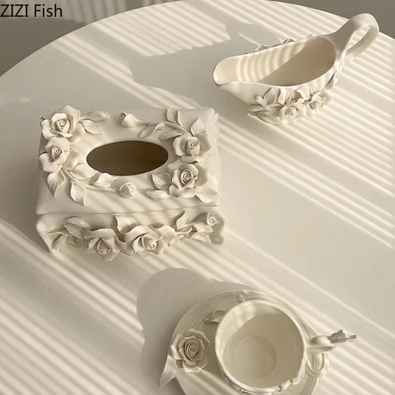 Afralia™ Camellia Flower Ceramic Tissue Box - Modern Home Decor