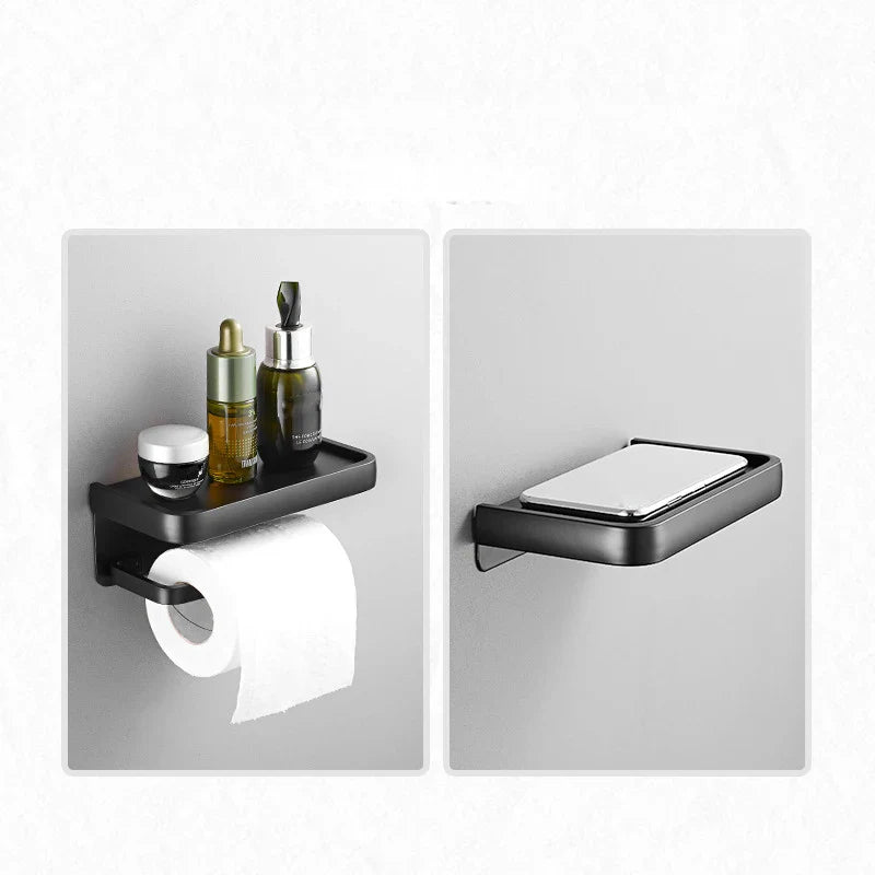 Afralia™ Wall Mount Toilet Paper Holder with Phone Shelf, Black