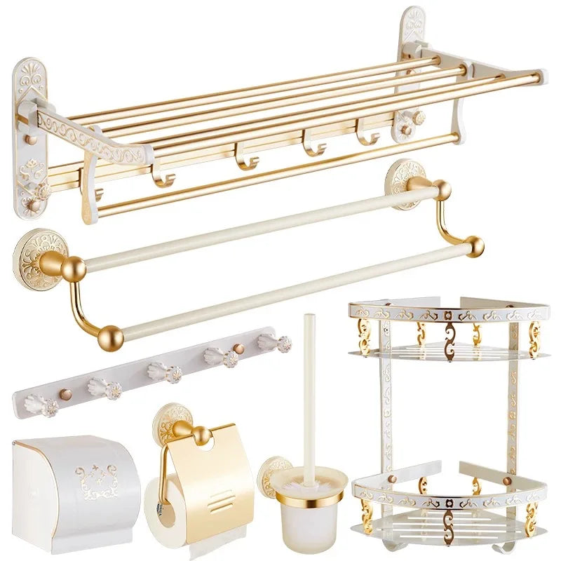 Afralia™ Bathroom Accessories Set: Shelf, Towel Rack, Paper Holder, Toilet Brush Holder, Towel Hanger, Hooks