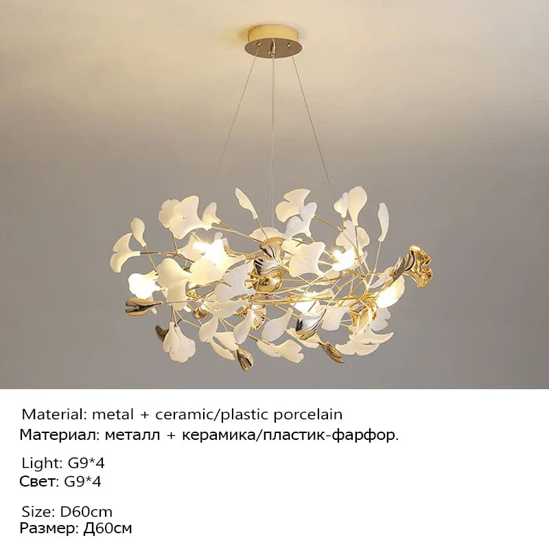 Afralia™ Ginkgo Leaf Ceramic Chandelier Pendant Lamp - LED Lighting for Home Decor & Bar