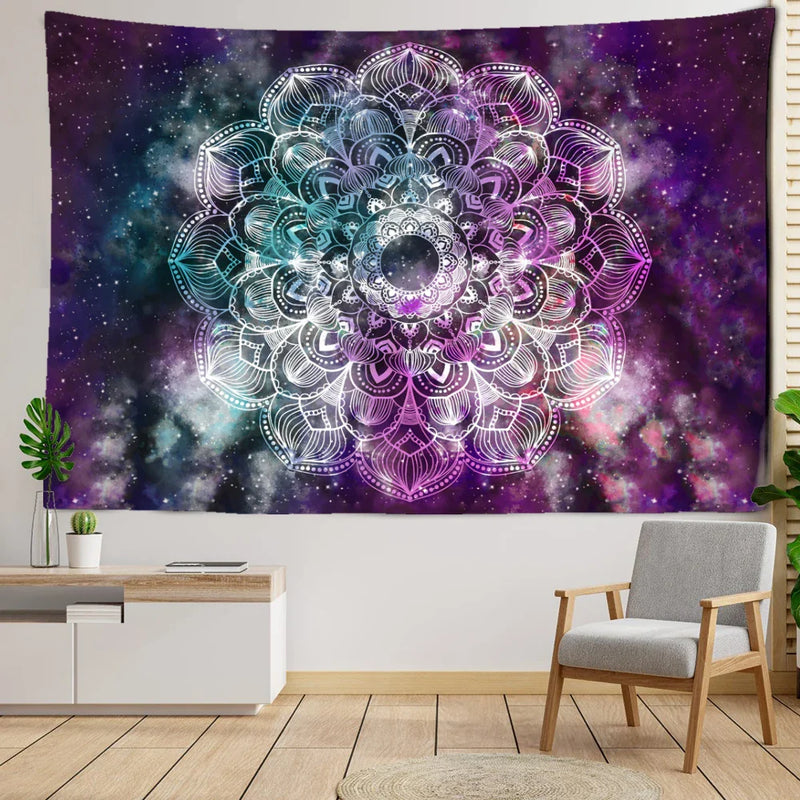 Afralia™ Purple Starry Sky Mandala Tapestry Wall Hanging - Bohemian Tropical Aesthetics