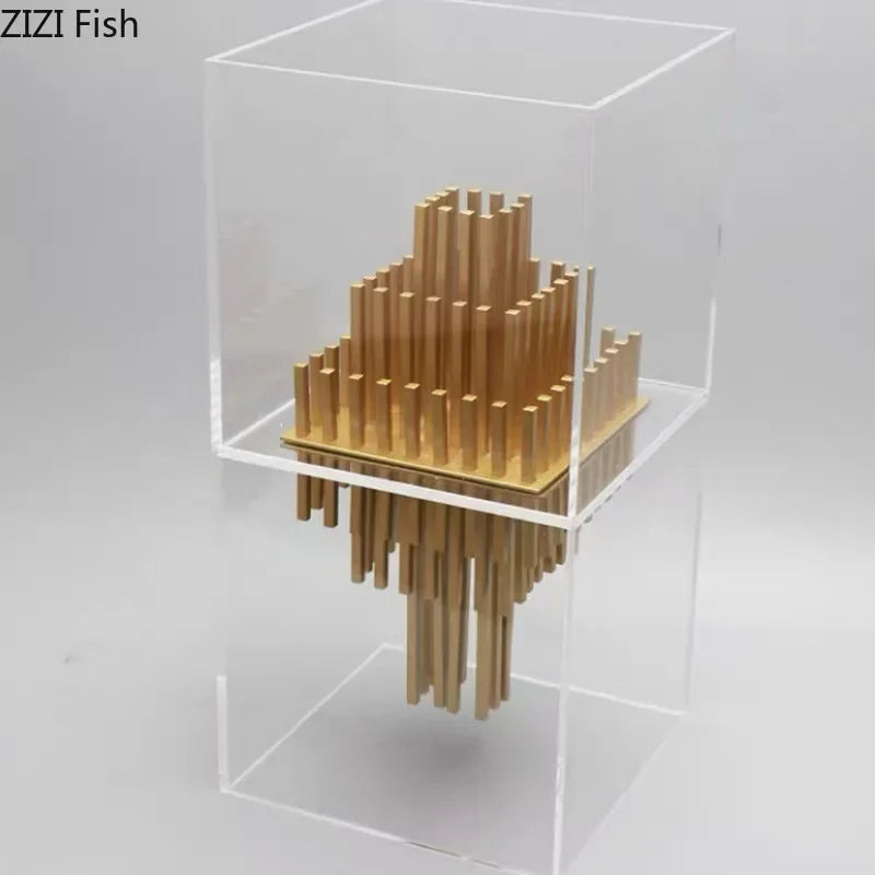Afralia™ Acrylic Geometric Display Box Desk Ornament Metal Sculpture Room Decor