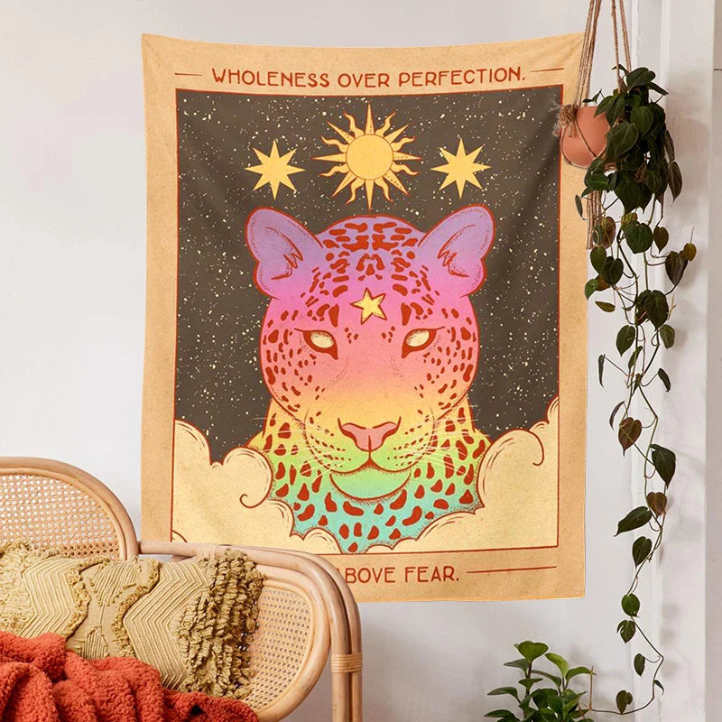 Afralia™ Vintage Tarot Tiger Leo Sun Moon Tapestry Wall Hanging