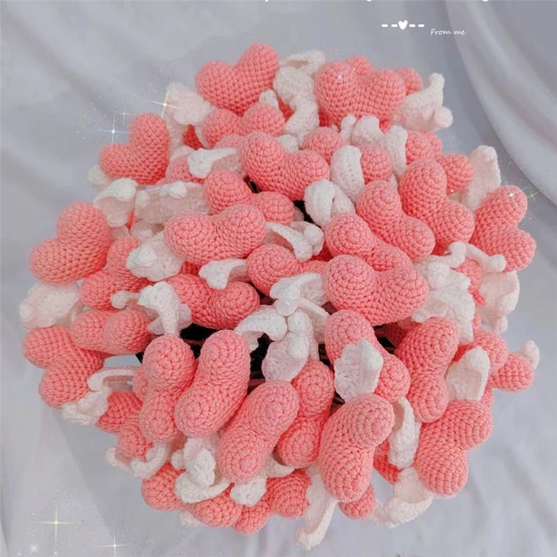 Afralia™ Handcrafted Heart with Wings Crochet Flower Bouquet for Wedding and Home Decor