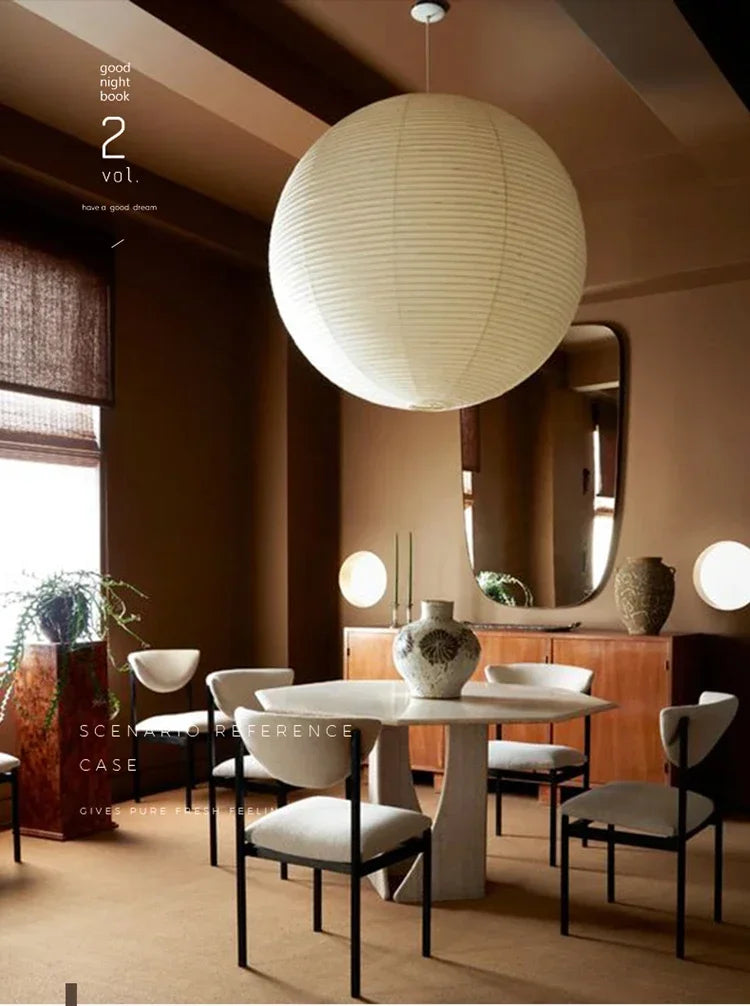 Afralia™ Round Rice Paper LED Pendant Light for Living and Dining Room