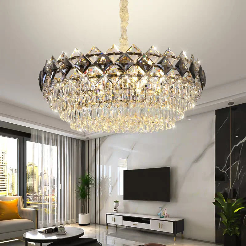 Afralia™ Crystal Chandelier: Luxury Round Oval K9 Crystal Ceiling Pendant Lamp for Living Room