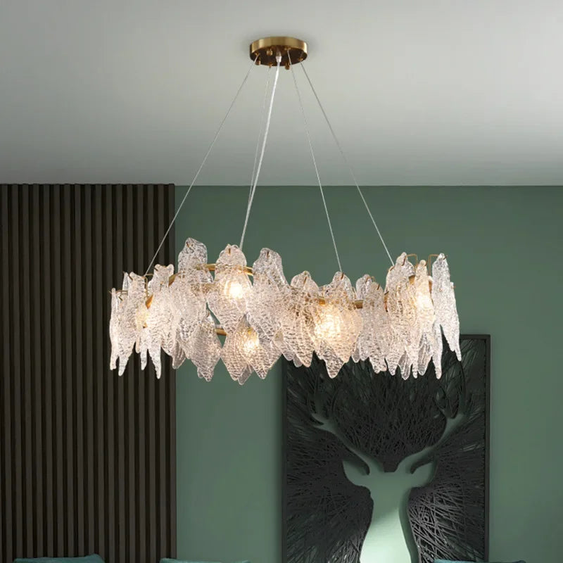 Afralia™ Wavy Gold Crystal Chandelier LED Pendant Light for Nordic Home Decor