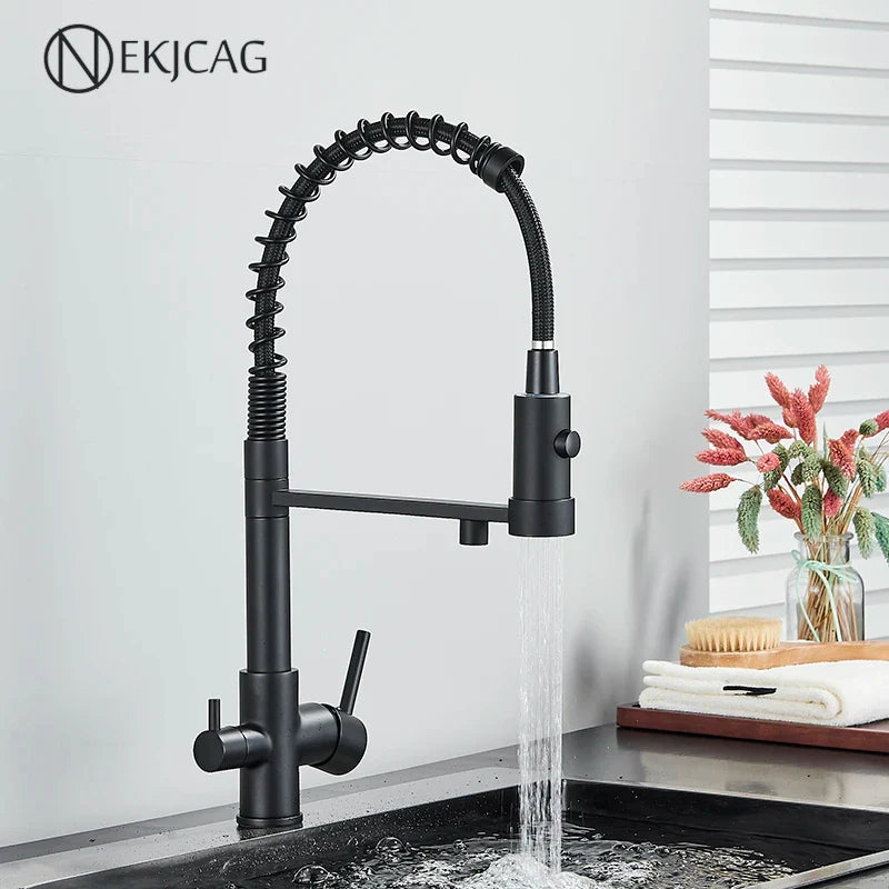 Afralia™ Matte Black Filtered Water Kitchen Faucet with Spray Mode - Cold and Hot Mixer