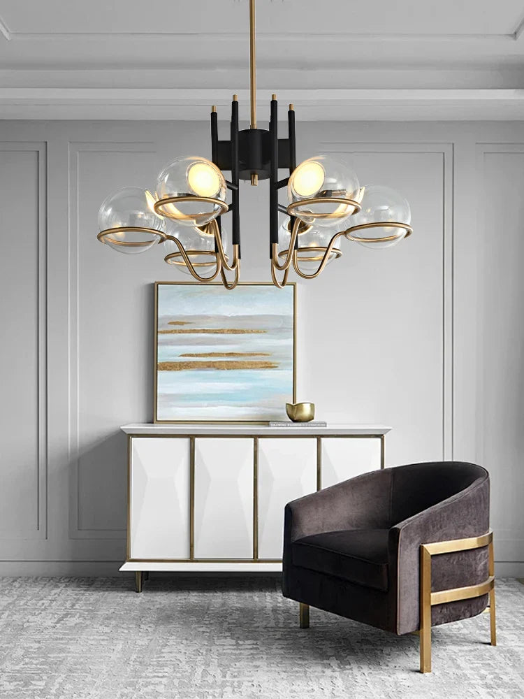 Afralia™ Modern Black Gold Glass Pendant Light Dimmable Luxury Minimalist Foyer Decor