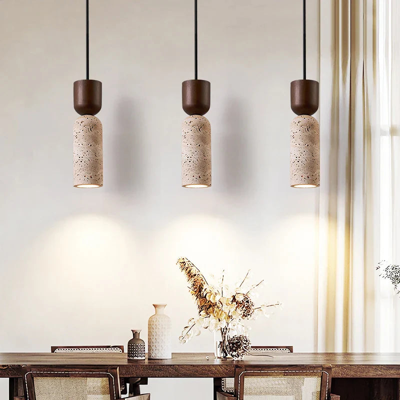 Nordic Yellow Travertine LED Pendant Light by Afralia™ - Modern Wood Home Decor