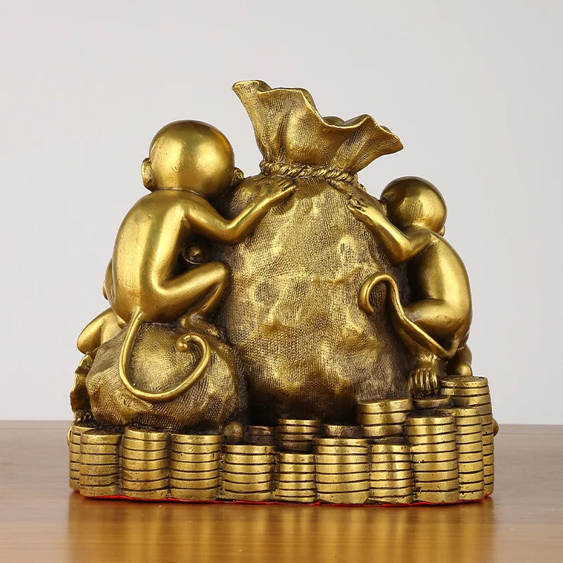 Afralia™ Feng Shui Monkey Copper Ornaments for Wealth Attraction and Prosperity