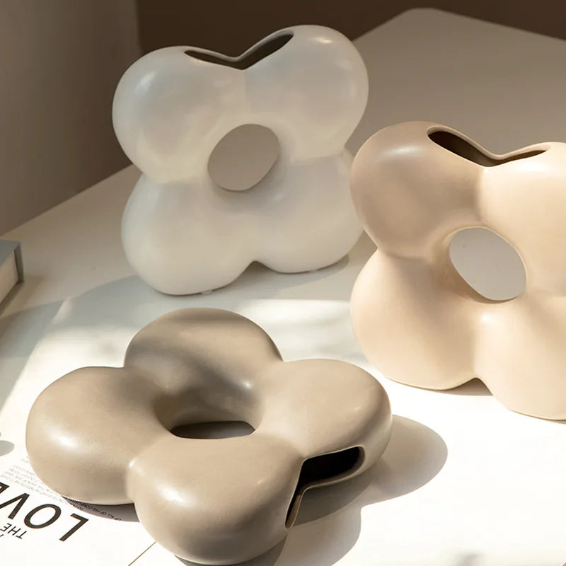 Afralia™ Geometric Petals Ceramic Vase for Home Decor and Flower Arrangement