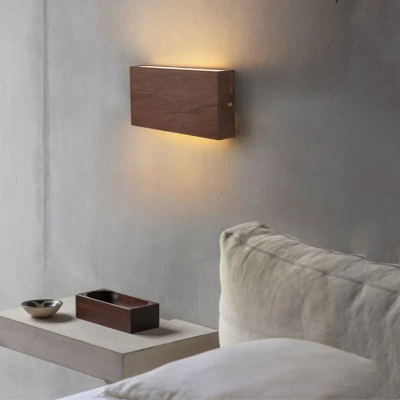 Afralia™ Walnut Wood LED Wall Sconce Indoor Light for Bedroom Living Room Restaurant
