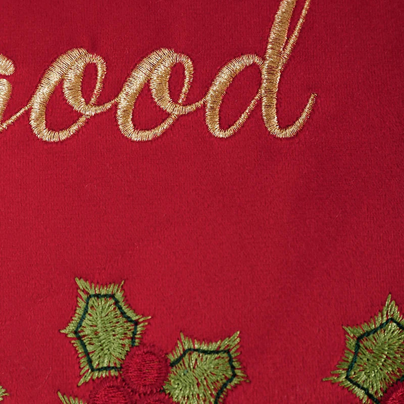 Afralia™ Christmas Tree Snowflake Embroidery Cushion Cover - Red Green Square Pillow Case