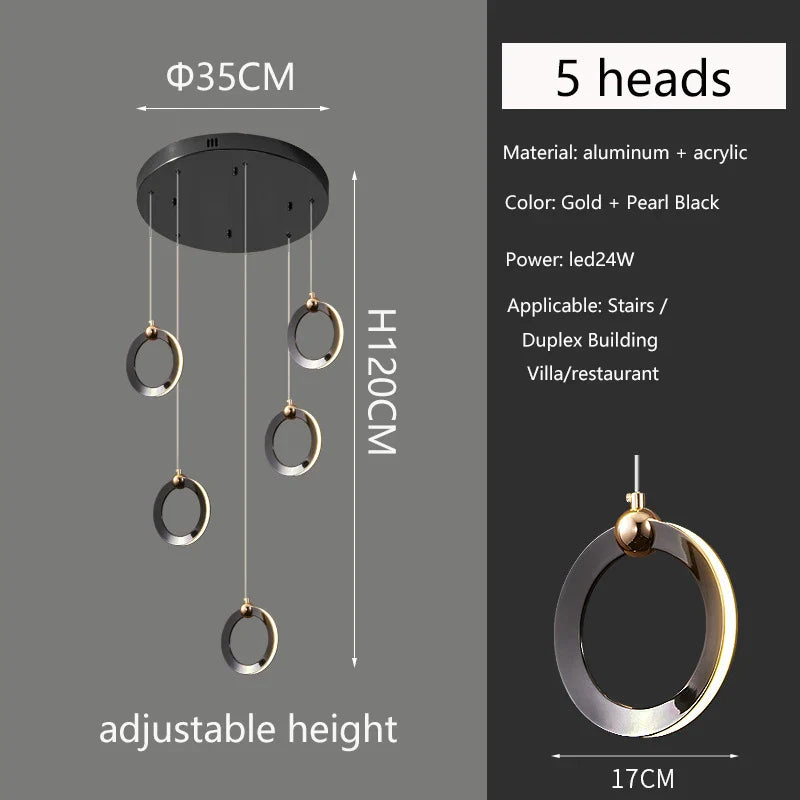 Afralia™ Modern Black Gold Chandelier for Duplex Staircase & Living Room