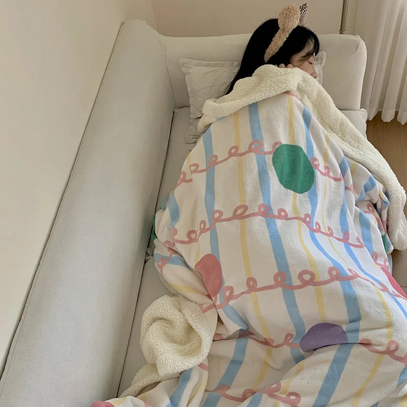 Afralia™ Cartoon Lamb Wool Blanket - Thick, Printed Coral Fleece Sofa Cover