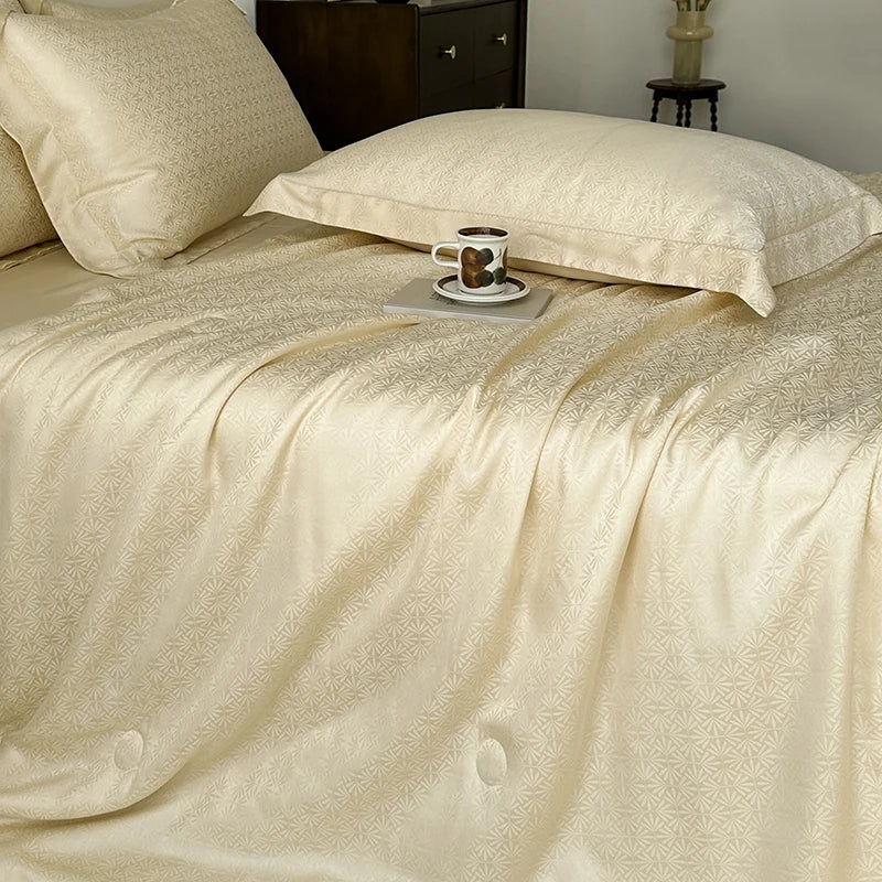 Afralia™ Silky Soft Cool Champagne Jacquard Summer Comforter Blanket