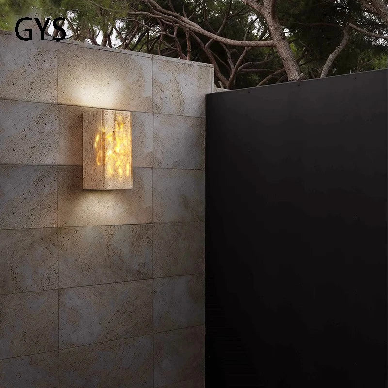 Afralia™ Yellow Travertine Stone Outdoor Wall Lamp - Waterproof LED Garden Light