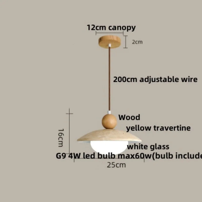 Afralia™ White Glass LED Pendant Lights Modern Yellow Travertine Wood Hang Lamp