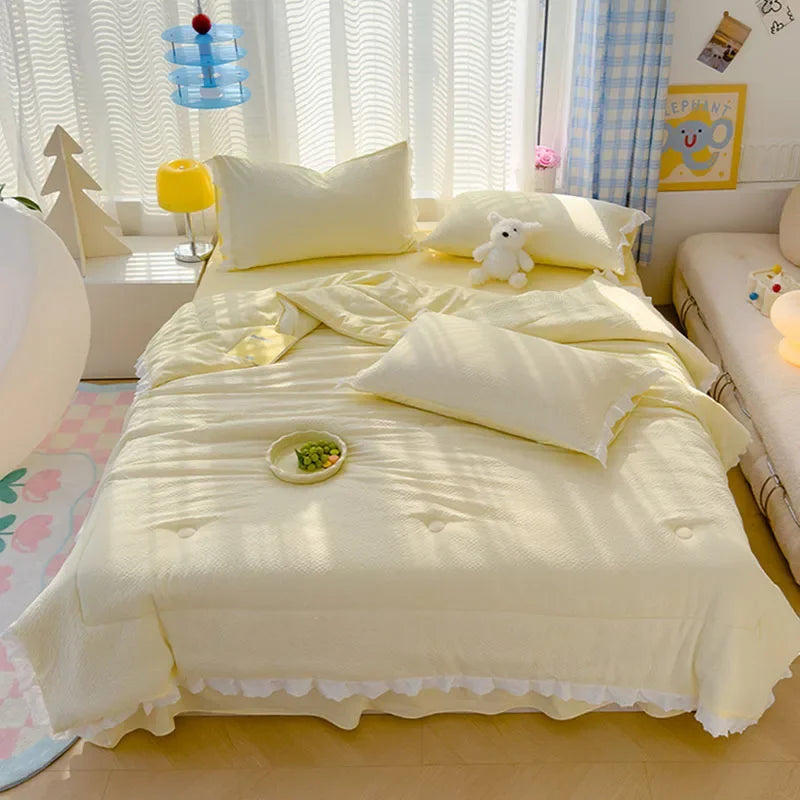 Afralia™ Summer Lace Ruffle Blanket - Skin-Friendly Cooling Quilt, Girly Fresh Style