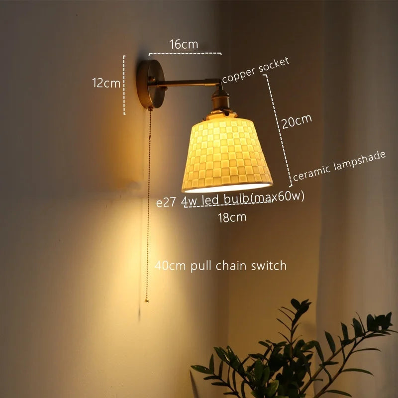 Afralia™ Ceramic Copper LED Wall Lamp for Bedroom Bedside Mirror Light