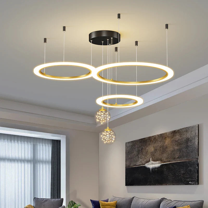 Afralia™ Circle Ring Pendant Chandelier for Living Room Bedroom Restaurant Ceiling Lighting