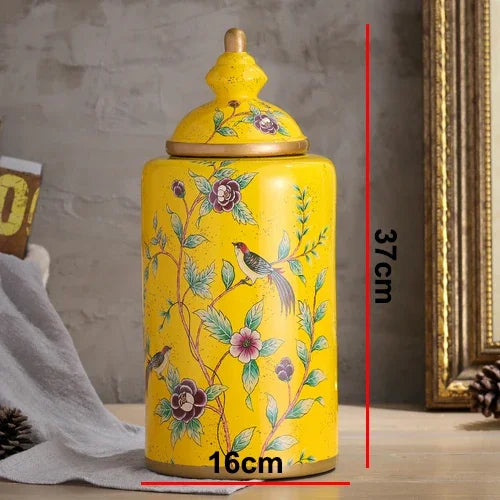 Afralia™ European Flower Bird Ceramic Storage Jar Vase Decoration Tea Coffee Beans Candy Home Decor
