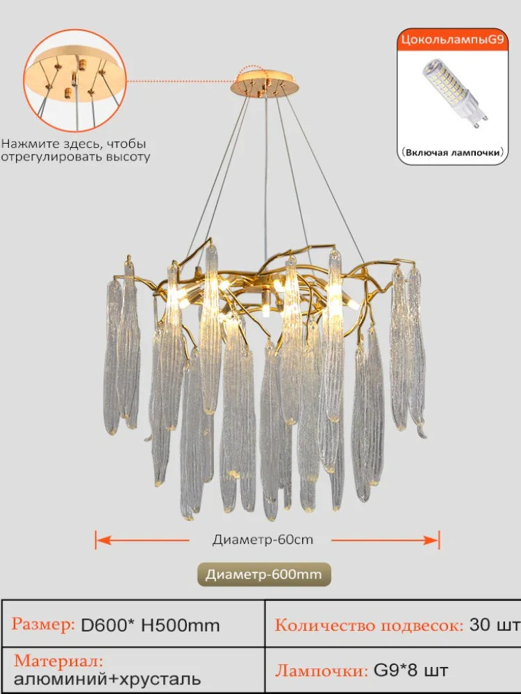 Afralia™ Gold Crystal Pendant Chandeliers - Modern Luxury Hanging Lighting for Living Room
