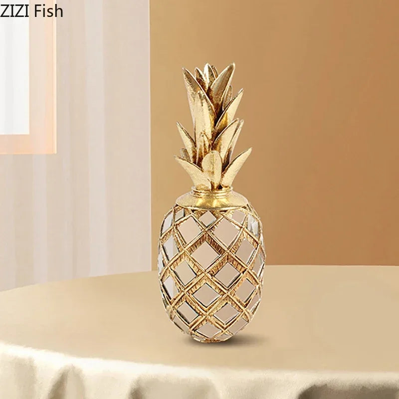 Afralia™ Golden Pineapple Resin Sculpture Desk Decoration Art Statuette
