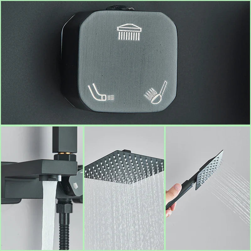 Afralia™ Matte Black Stainless Steel Shower Faucet Set with Rainfall Waterfall Bathtub Mixer