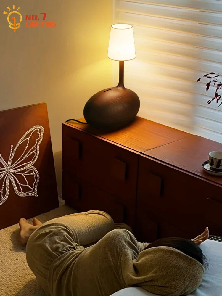 Afralia™ Zen Art Solid Wood Table Lamp LED G9 Desk Light Bedroom Living Room