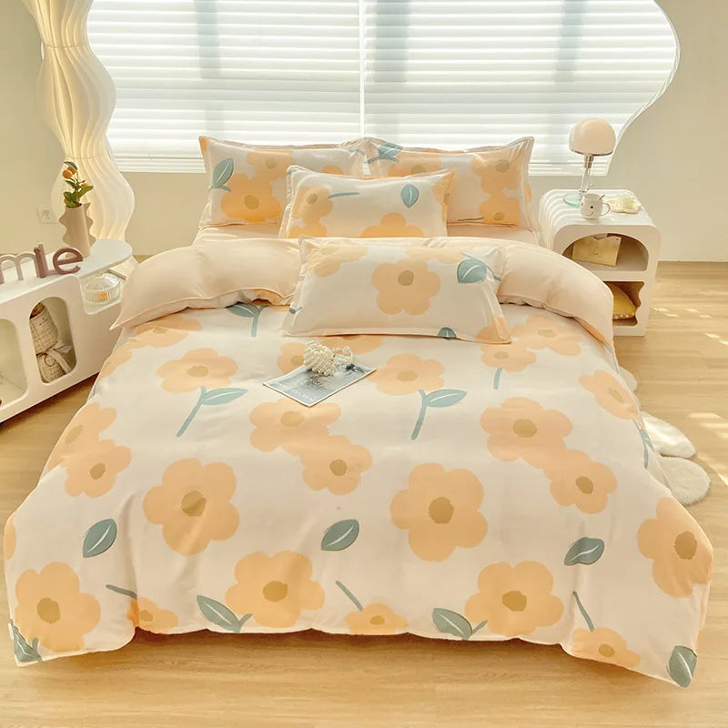 Afralia™ Aloe Cotton Printed Bed Sets 4Pcs Soft Cozy Bedding Set for Adults