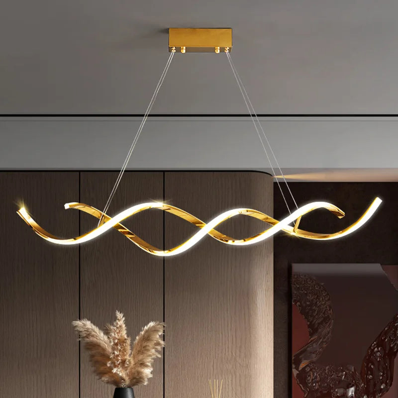 Afralia™ Modern Wave LED Chandelier for Luxury Dining Room and Cafe Lighting