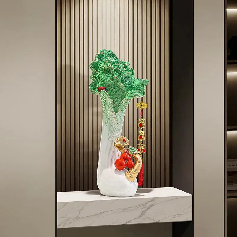 Afralia™ Cabbage Ornament: New Chinese Style Boss Office Decoration for Desktop or Wine Cabinet