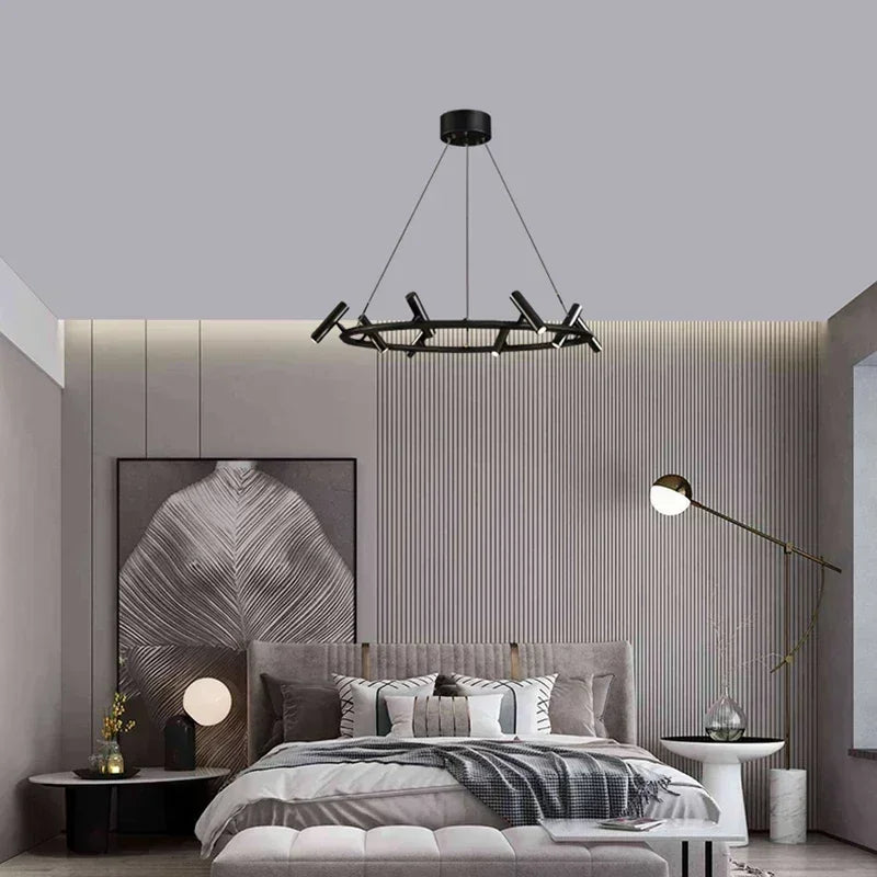 Afralia™ Nordic Black Metal LED Chandelier: Adjustable Pendant Light for Home Decoration