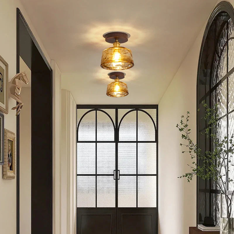 Afralia™ Copper Wood LED Ceiling Lamp Modern Indoor Lighting Fixtures