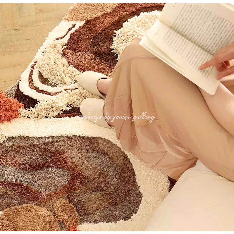 Afralia™ Terracotta Red Brown Landform Area Rug Handmade Moroccan Carpet Ethnical Style