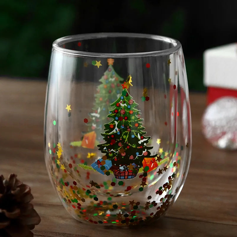 Afralia™ Double Wall Glass Mug - Festive Heat-Resistant Cup for Coffee or Water