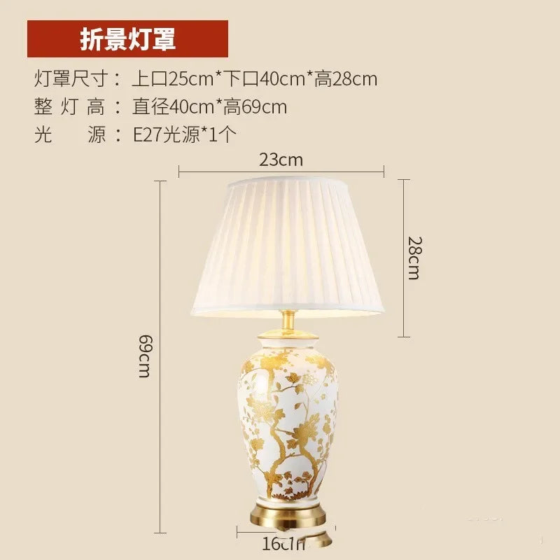 Afralia™ Copper Base Ceramic Table Lamp with Fabric Lampshade