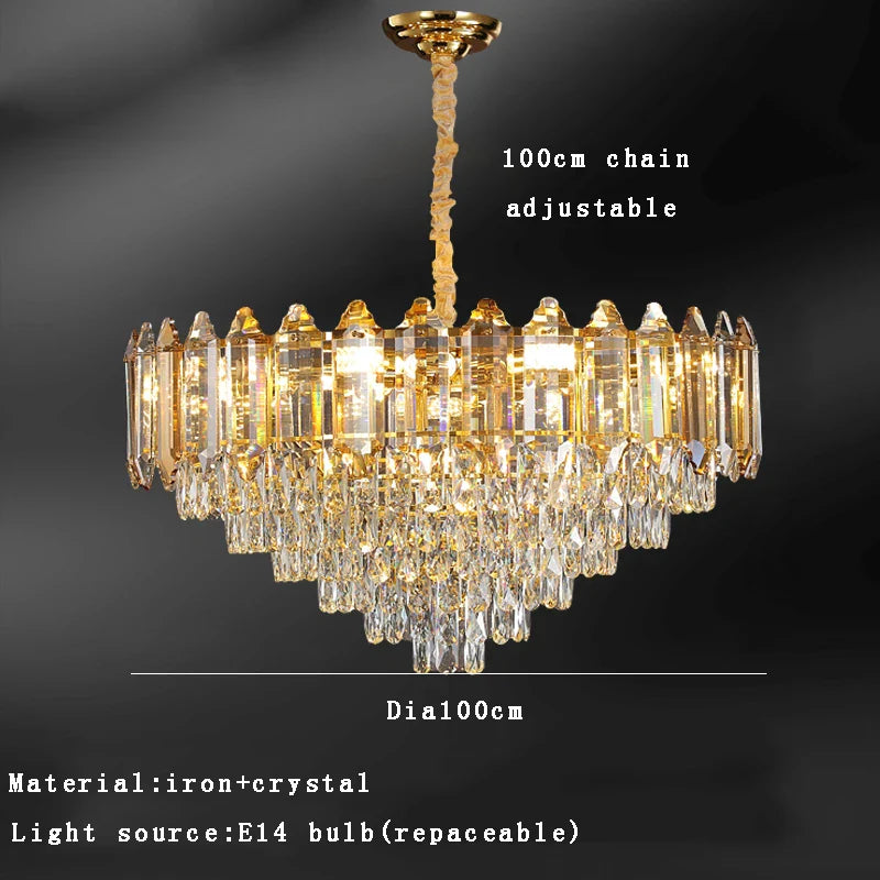 Afralia™ Gold Amber Crystal Chandelier Lights Modern Room Decor Hanging Lamp