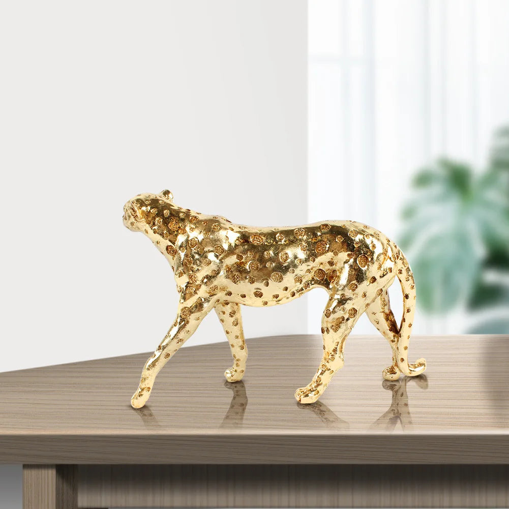 Afralia™ Golden Leopard Cheetah Resin Animal Sculpture Figurine