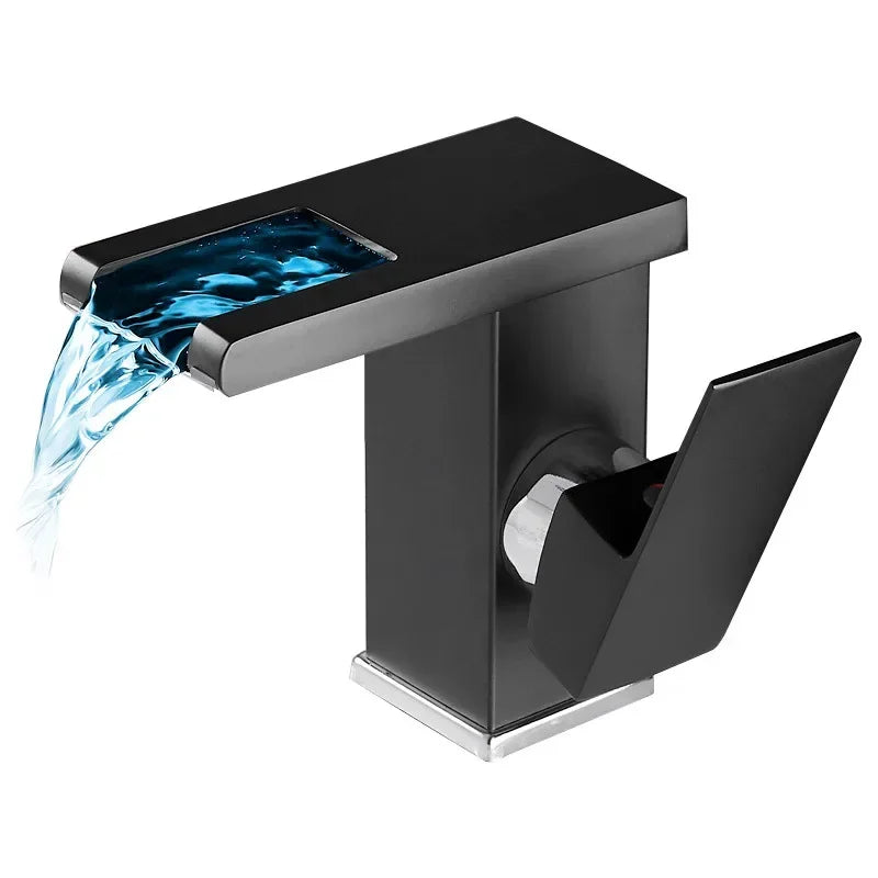 Afralia™ LED Waterfall Basin Faucet - Single Handle Mixer Tap in White, Black, or Chrome