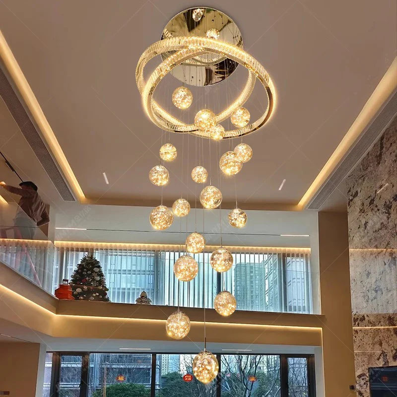 Afralia™ Modern Crystal Chandelier Stair Living Room Pendant Lights Interior Lighting