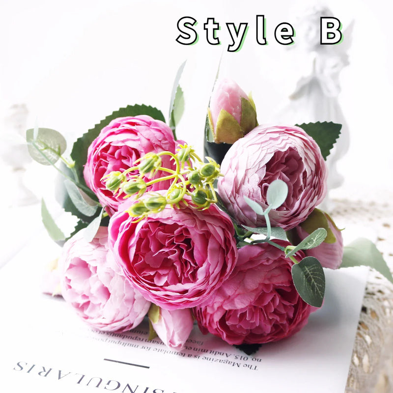 Afralia™ Rose Peony Silk Flowers Bouquet for Home Party Wedding Decoration