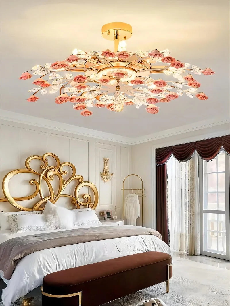 Afralia™ Ceramic Flower Crystal Ceiling Light - Modern Luxe LED Nordic Room Lamp