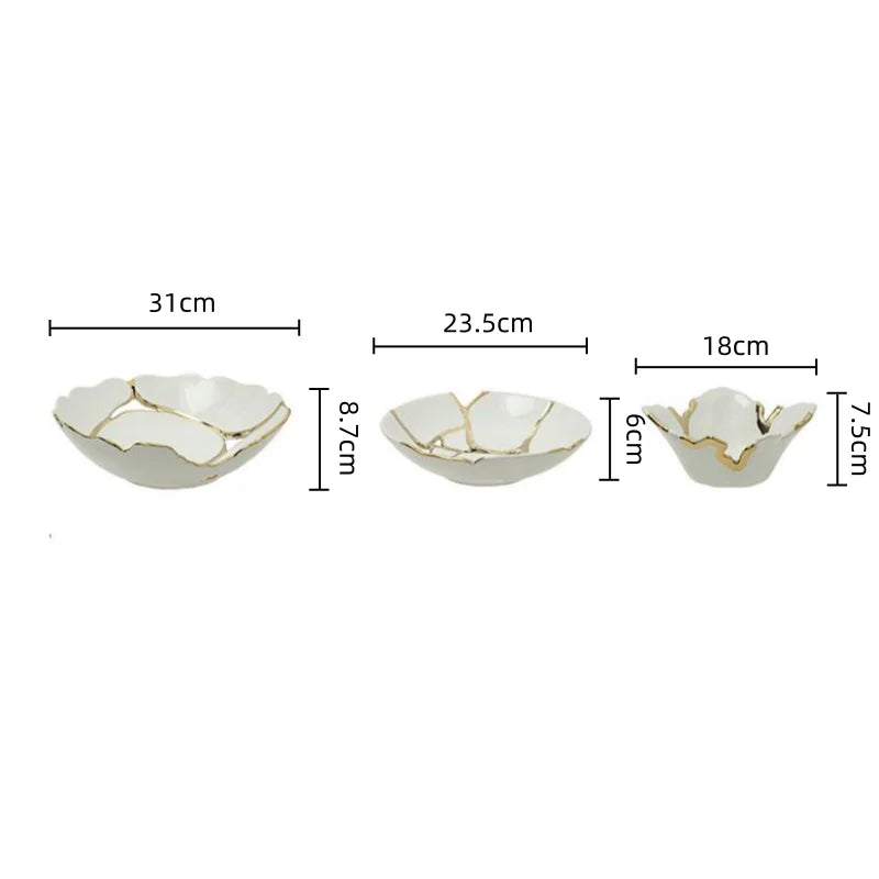 Afralia™ Ceramic Fruit Platter with Golden Crack Design and Wire Tray.