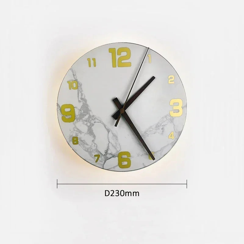 Afralia™ Travertine Marble Clock Wall Light for Creative Wabi Sabi Yellow Living Room