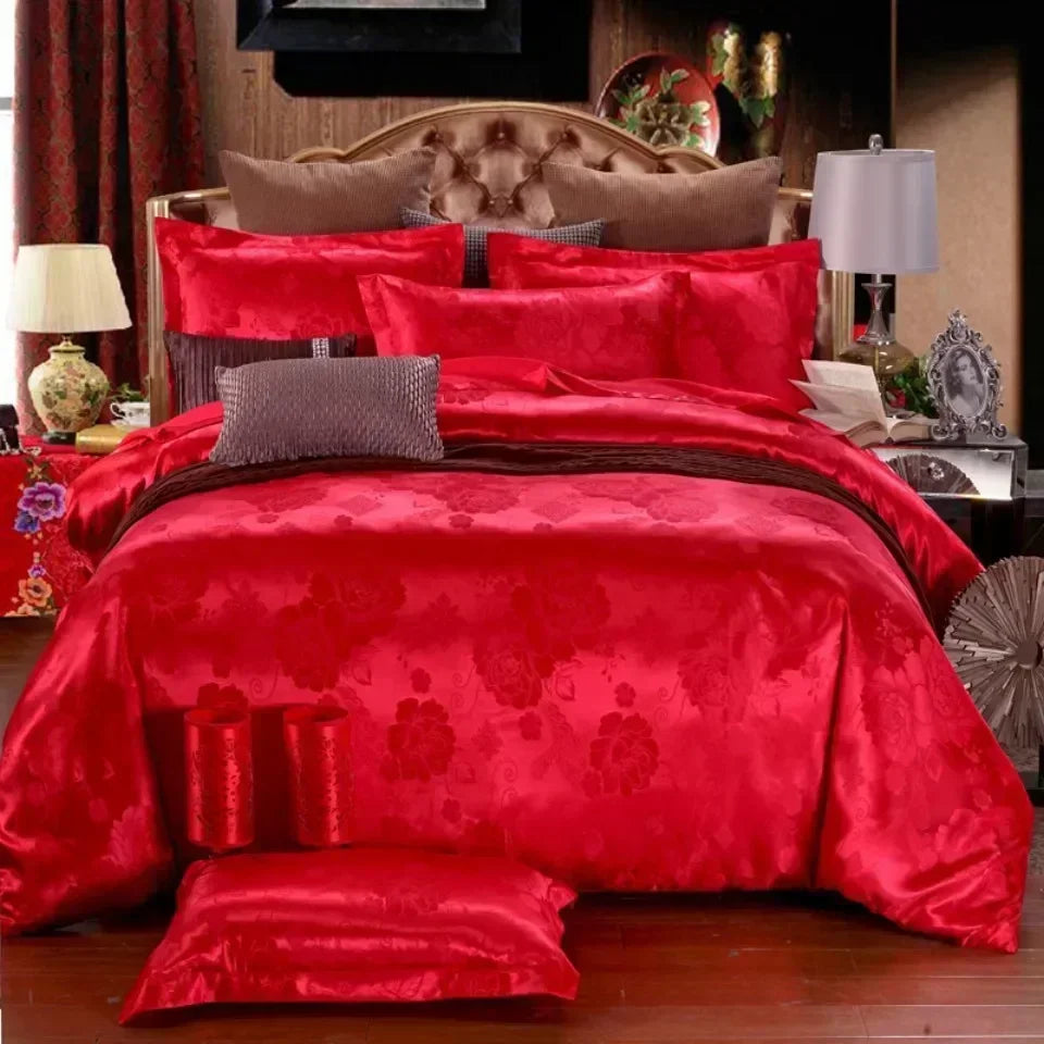 Afralia™ Satin Jacquard Duvet Cover Set King Queen Size Luxury Bedding