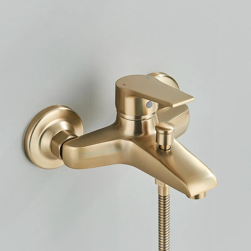 Afralia™ Brushed Gold Shower Faucet Mixer Set with Wall Mount Black Control Valve